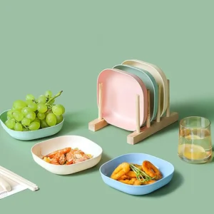 wolpin Square Plastic Dinner Plate Set (Set of 10 Pcs) Colorful Snacks Plate/Breakfast Plate with Stand - Image 4