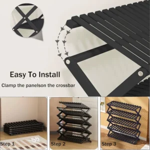 ZHUOKECE Free Standing Shoe Racks, Stackable Shoes Organizer for Closet, Sturdy Multifunctional Bamboo Rack for Entryway Hallway Closet ( - Image 3