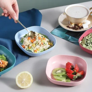 wolpin Square Plastic Dinner Plate Set (Set of 10 Pcs) Colorful Snacks Plate/Breakfast Plate with Stand - Image 3